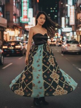 Laundry By Shelli Segal Silk Teal Floral Maxi Dress W/sweetheart neckline